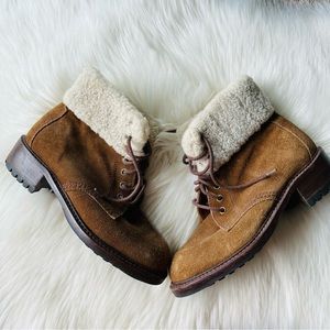Vintage Cole Haan Country Suede Leather Boots Shearling Trim 9